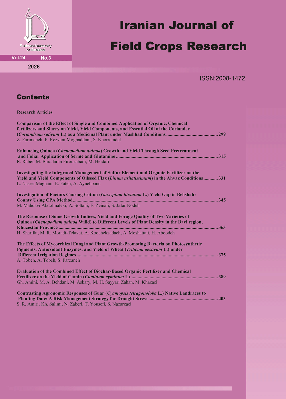 Iranian Journal of Field Crops Research